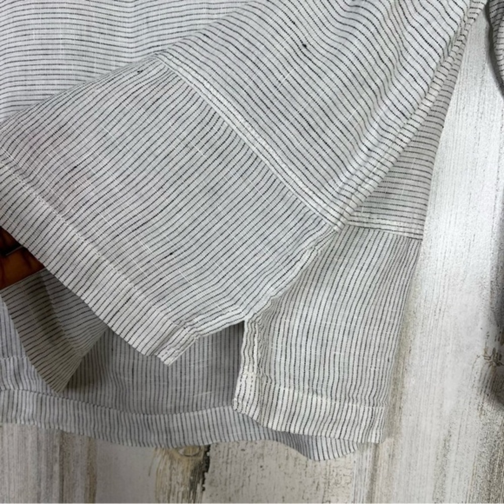 TAHARI Linen Shirt Womens Size Large, White Black Striped Shirt Lagenlook Casual - Picture 4 of 9